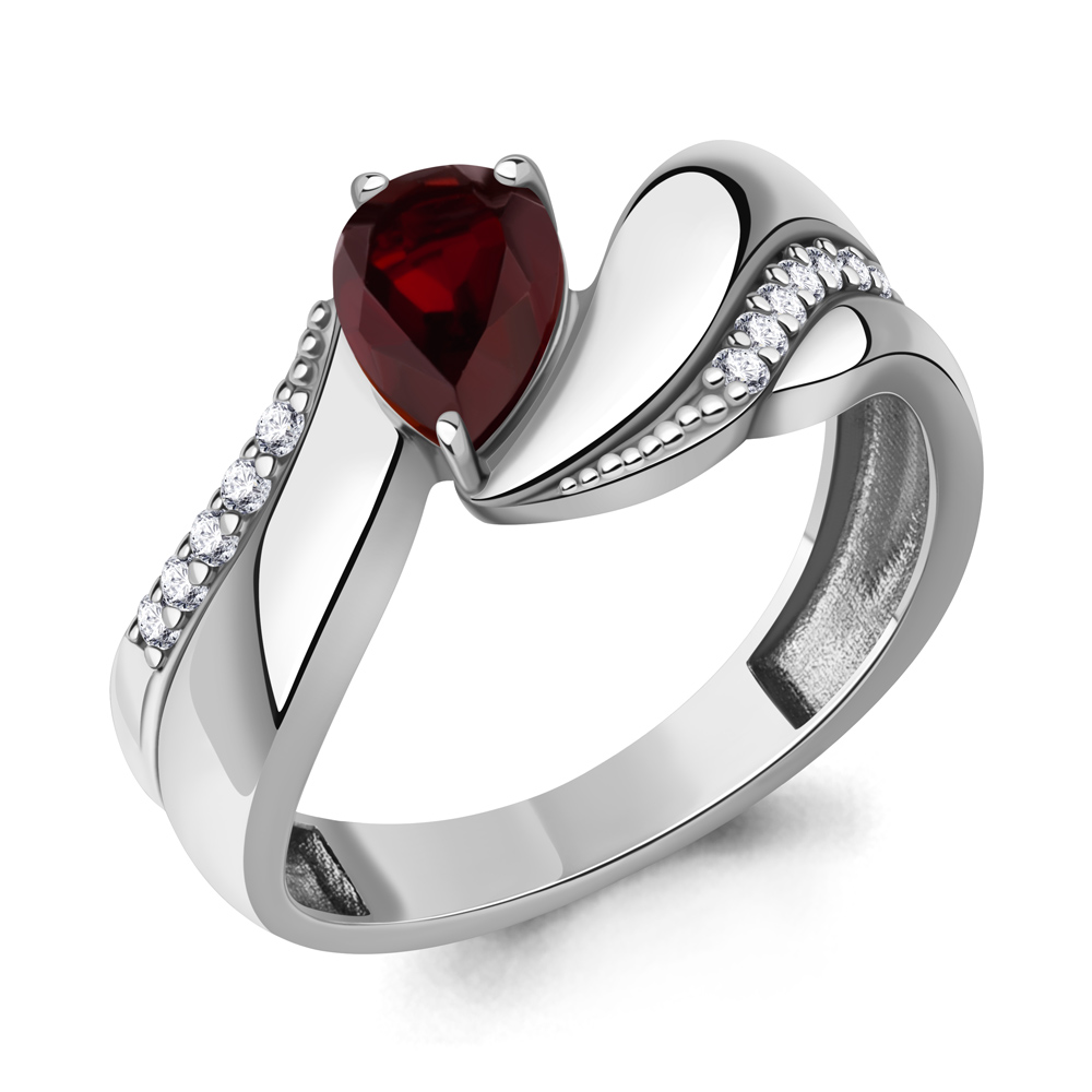 65024103А Кольцо из Серебра с гранатом, фианитами