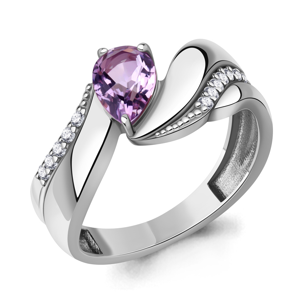 65024104А Кольцо из Серебра с аметистом, фианитами