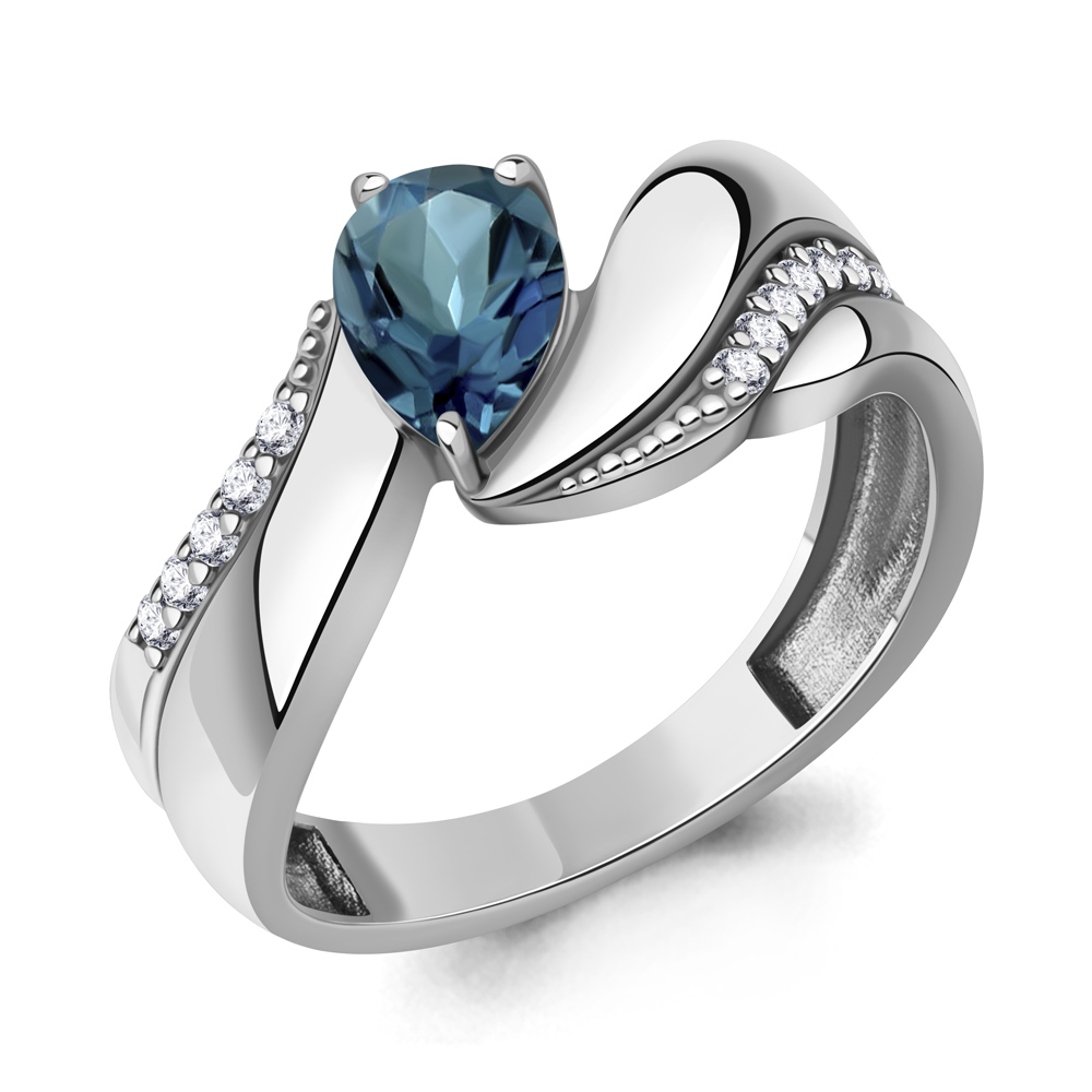 65024108А Кольцо из Серебра с топазом лондон блю, фианитами