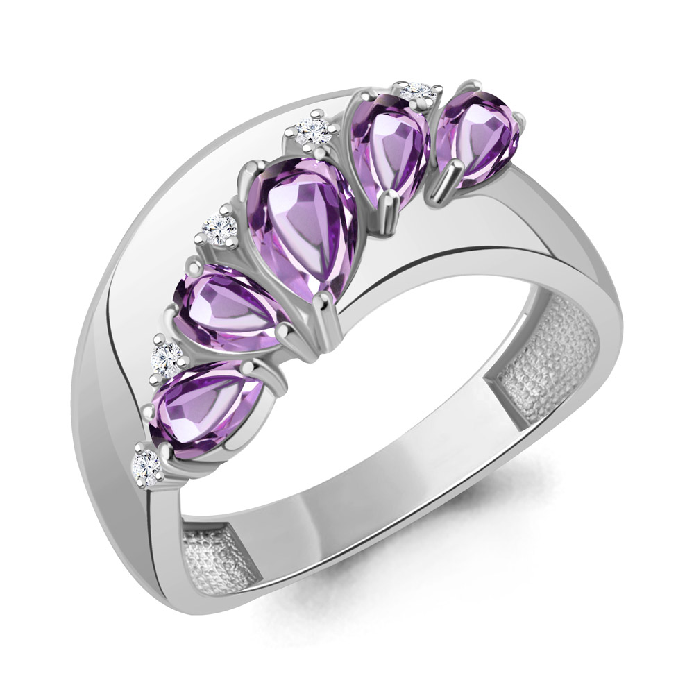 65024204А Кольцо из Серебра с аметистами, фианитами