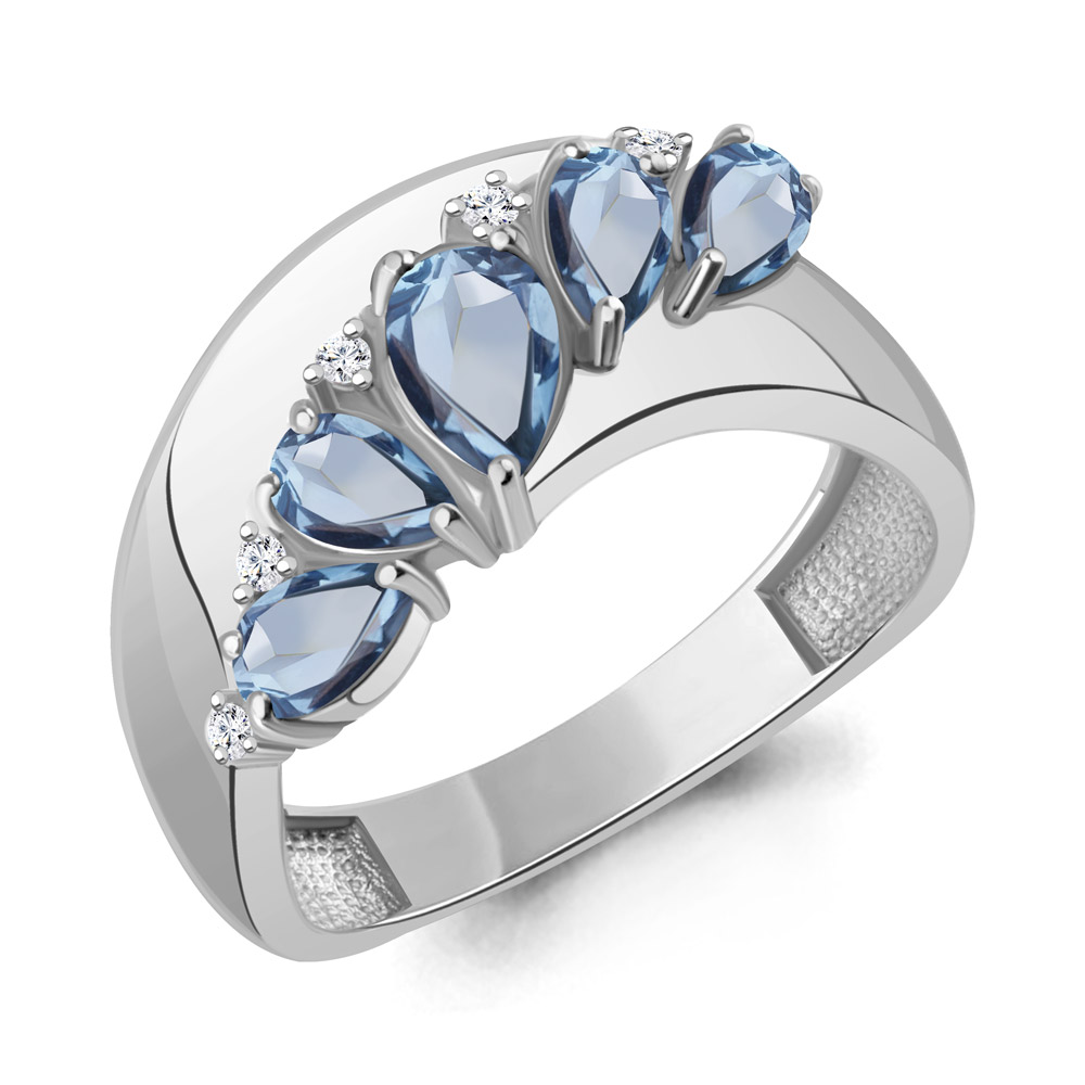 65024205А Кольцо из Серебра с топазами свисс блю, фианитами