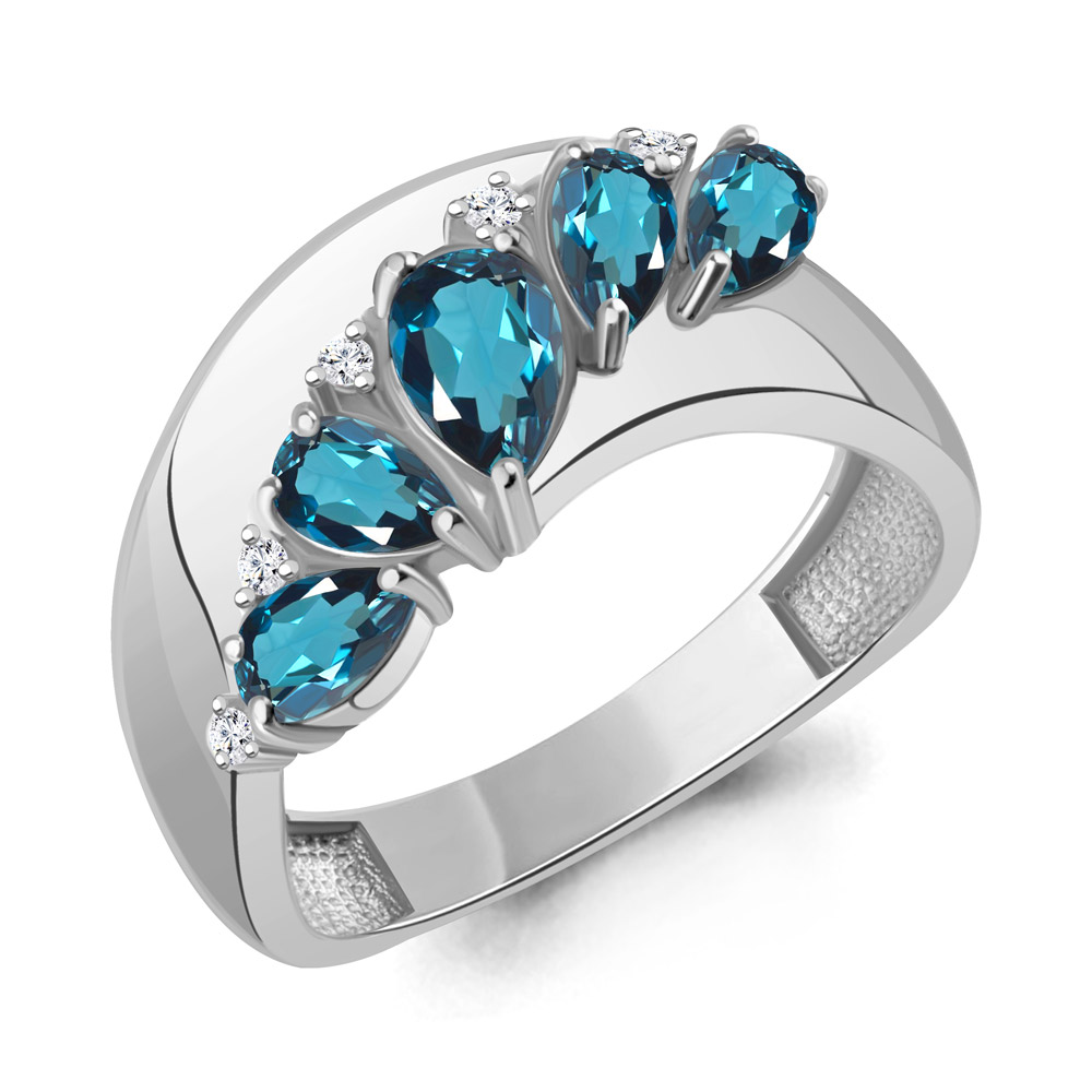 65024208А Кольцо из Серебра с топазами лондон блю, фианитами