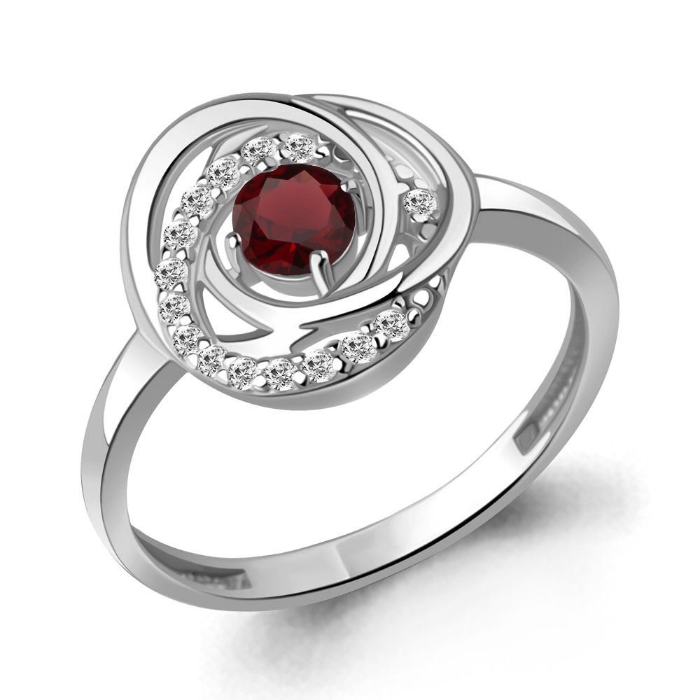 65024403А Кольцо из Серебра с гранатом, фианитами