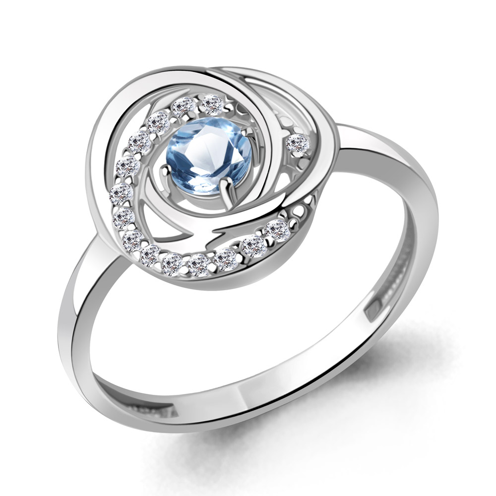 65024405А Кольцо из Серебра с топазом свисс блю, фианитами