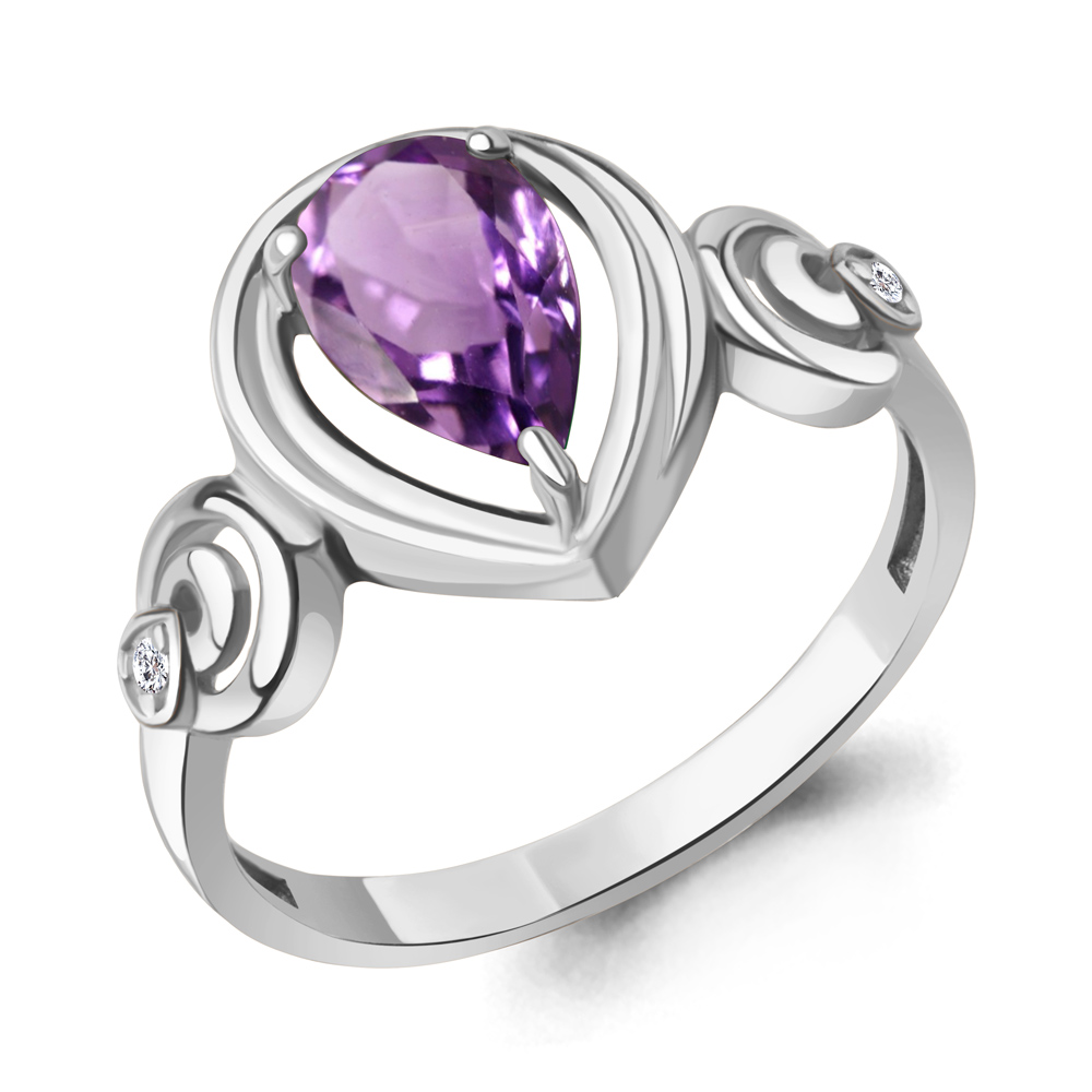 65025004А Кольцо из Серебра с аметистом, фианитами