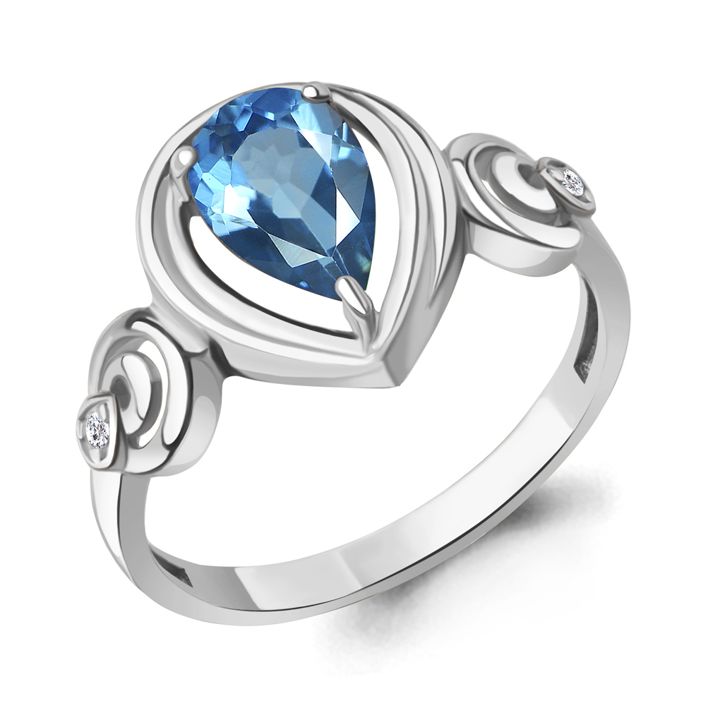 65025005А Кольцо из Серебра с топазом свисс блю, фианитами