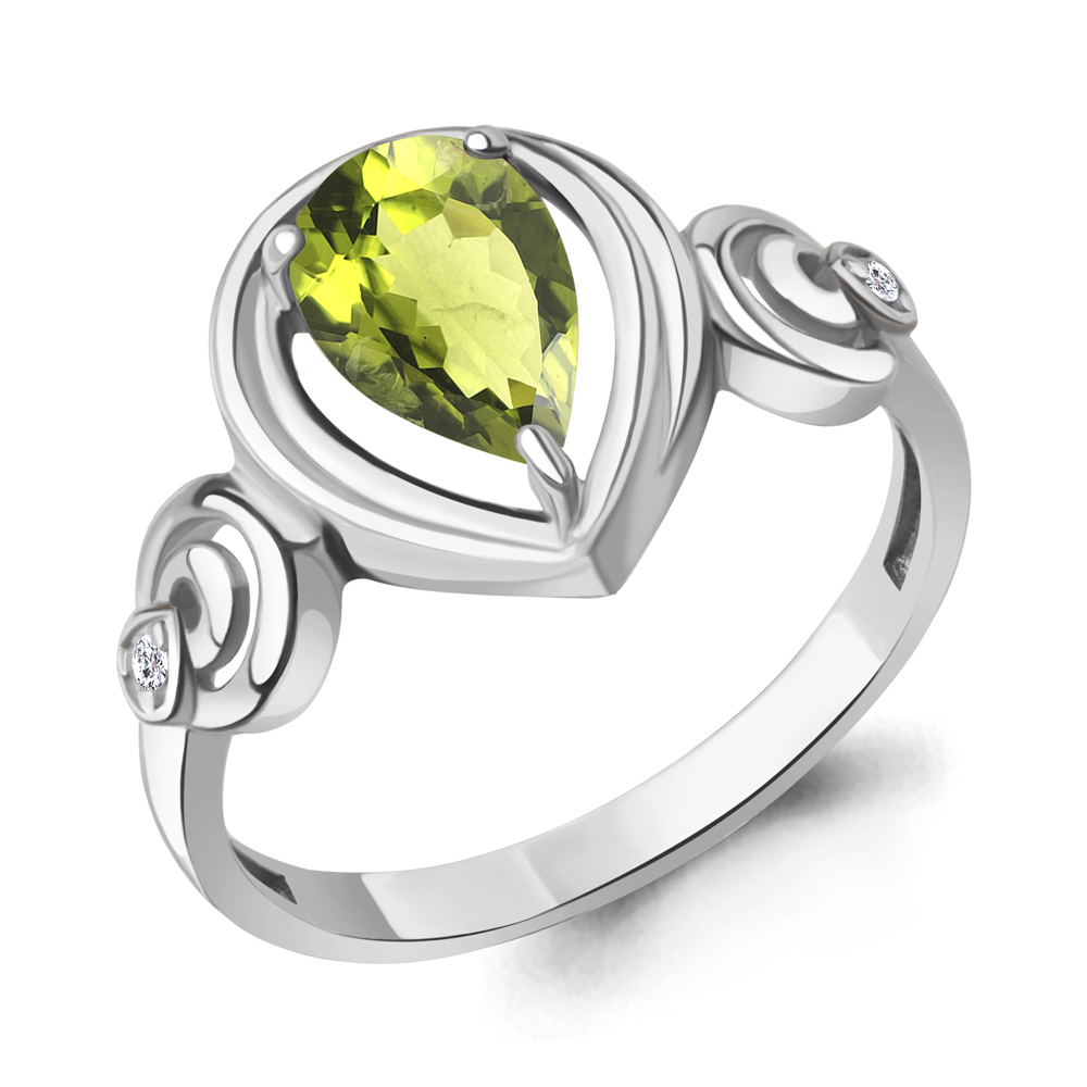 65025007А Кольцо из Серебра с фианитами, хризолитом