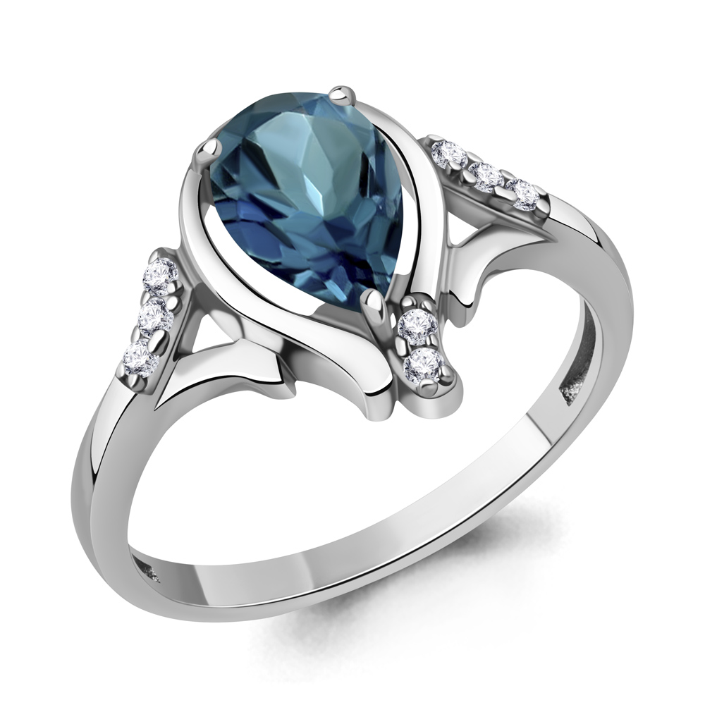65025408А Кольцо из Серебра с топазом лондон блю, фианитами
