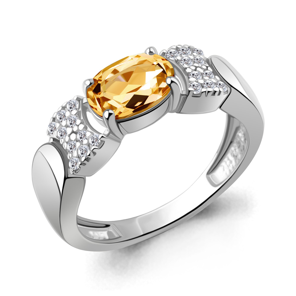65027806А Кольцо из Серебра с фианитами, цитрином