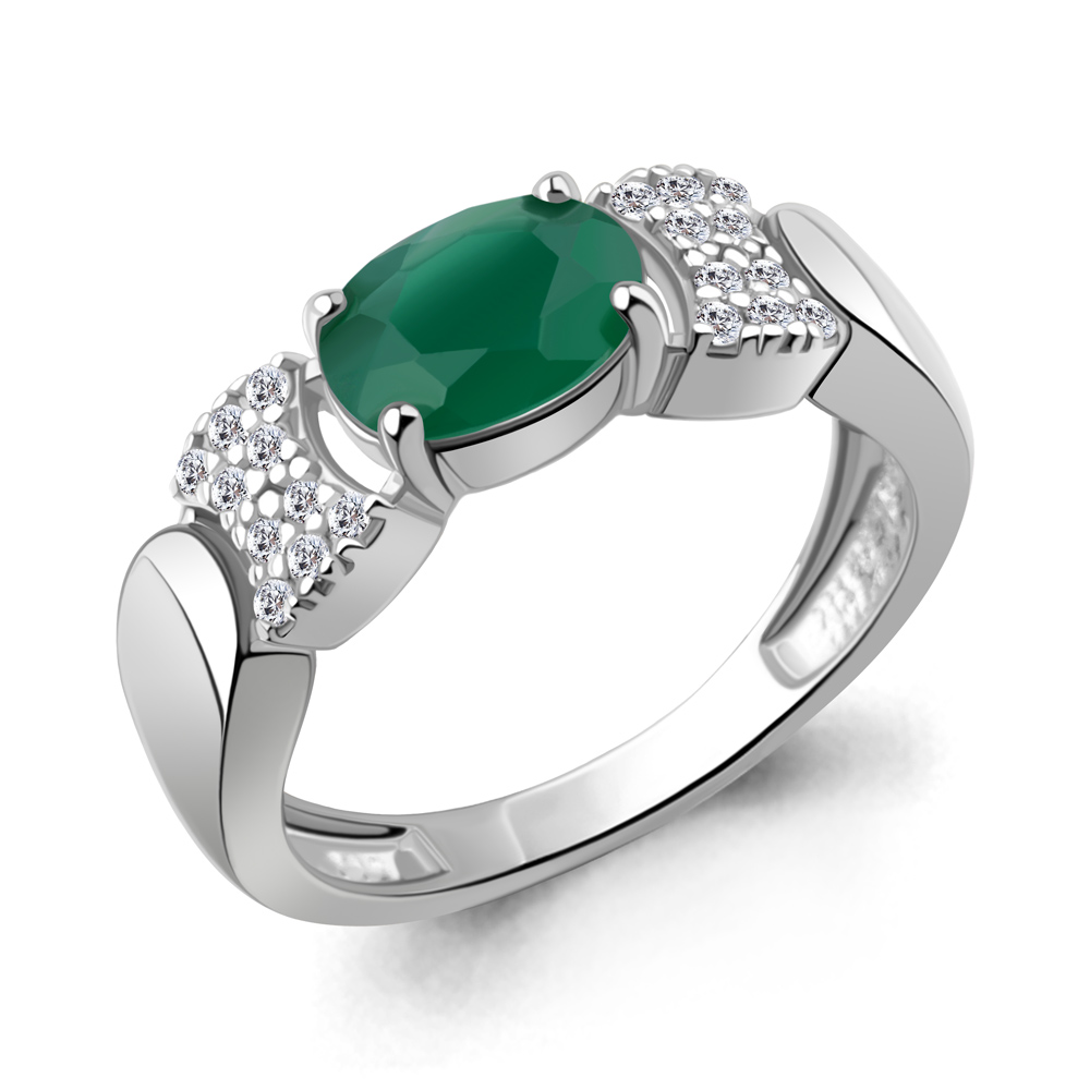 65027809А Кольцо из Серебра с агатом, фианитами