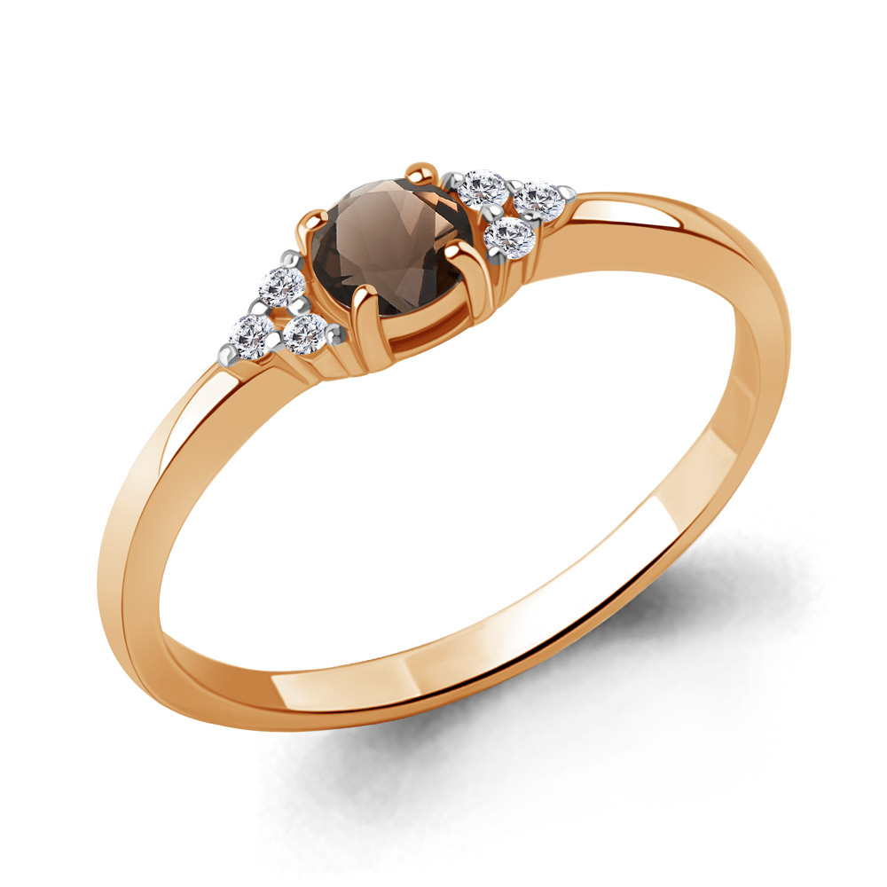 65028301 Кольцо из Золота с кварцем дымчатым, фианитами