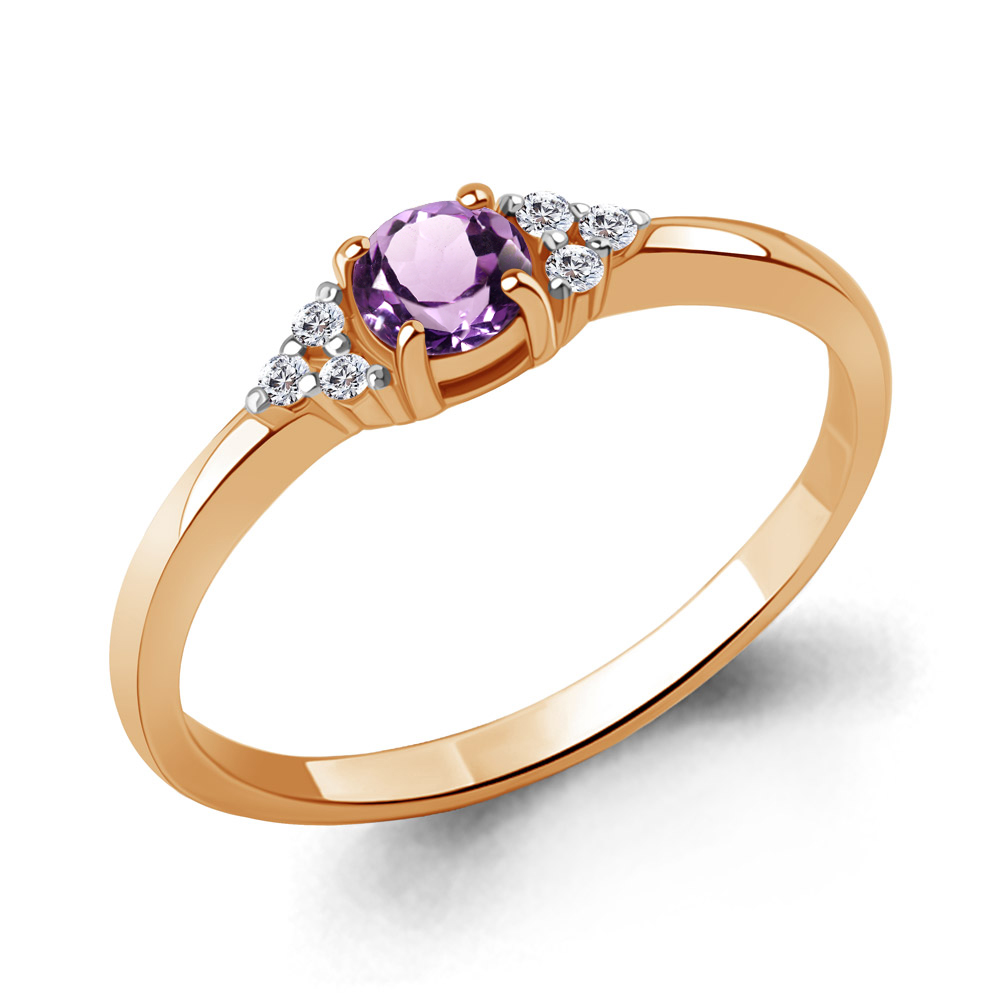 65028304 Кольцо из Золота с аметистом, фианитами