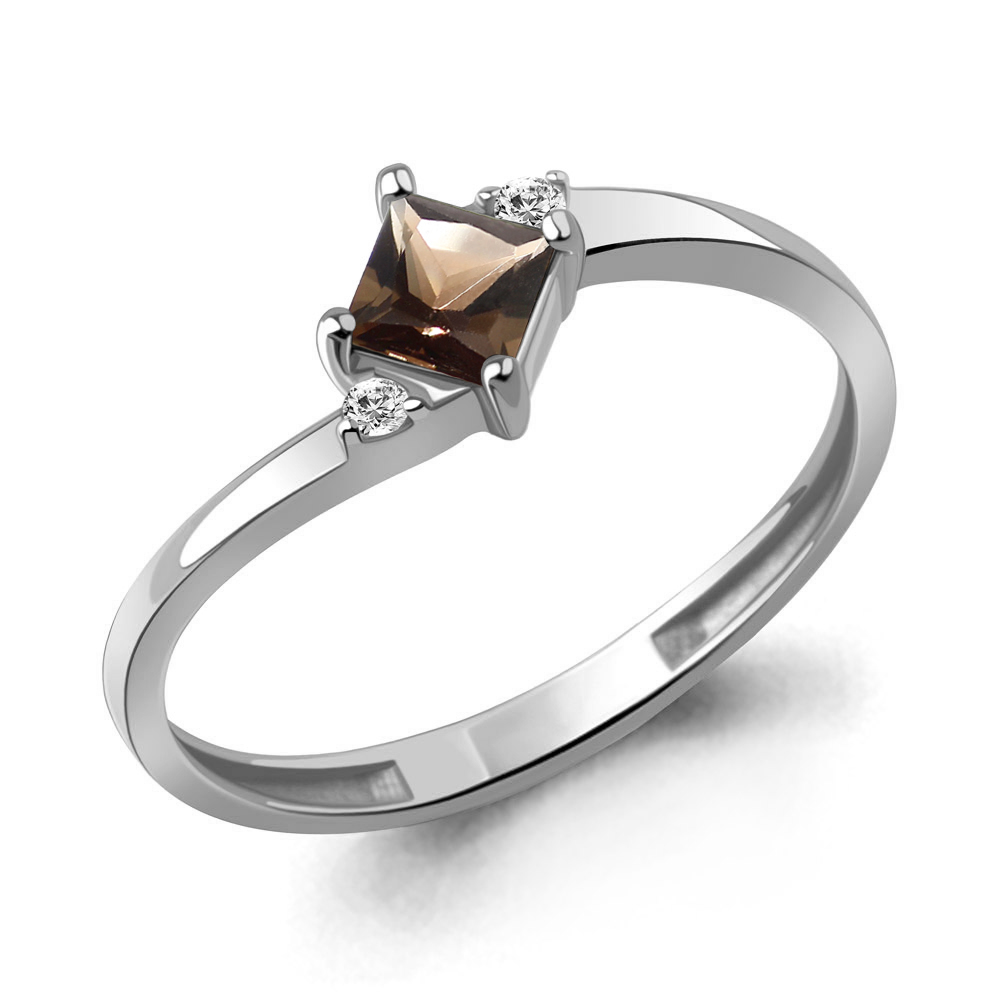 65028401А Кольцо из Серебра с кварцем дымчатым, фианитами