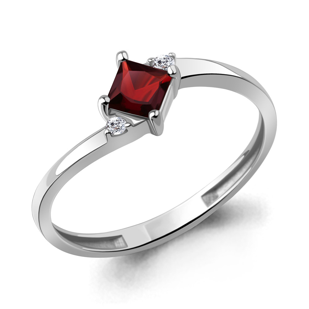 65028403А Кольцо из Серебра с гранатом, фианитами