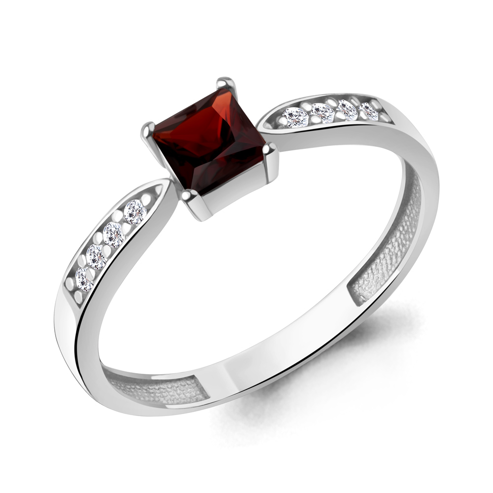 65028703А Кольцо из Серебра с гранатом, фианитами