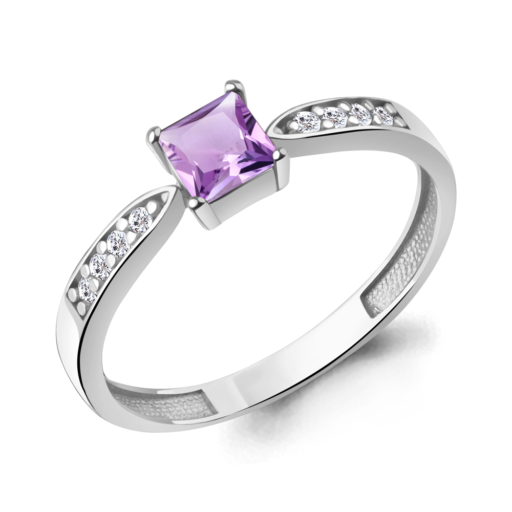 65028704А Кольцо из Серебра с аметистом, фианитами