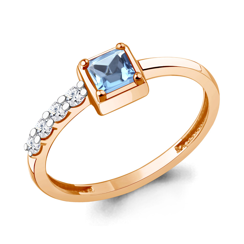 65028805А Кольцо из Золота с топазом свисс блю, фианитами