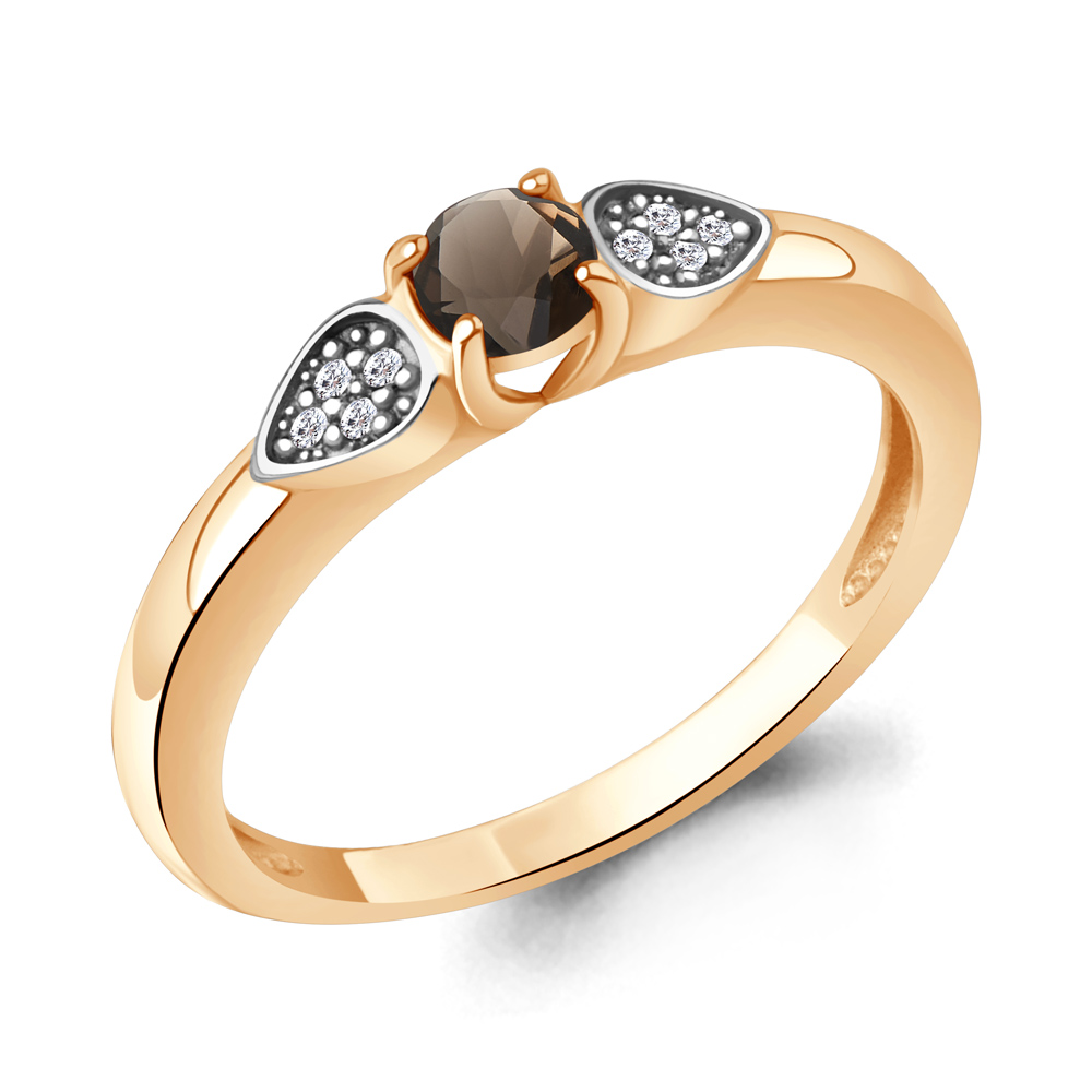 65029801А Кольцо из Золота с кварцем дымчатым, фианитами