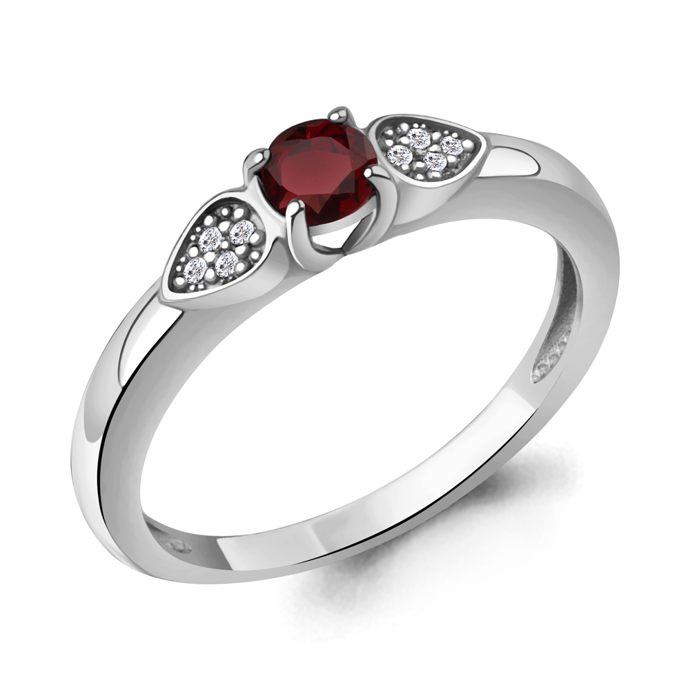 65029803А Кольцо из Серебра с гранатом, фианитами