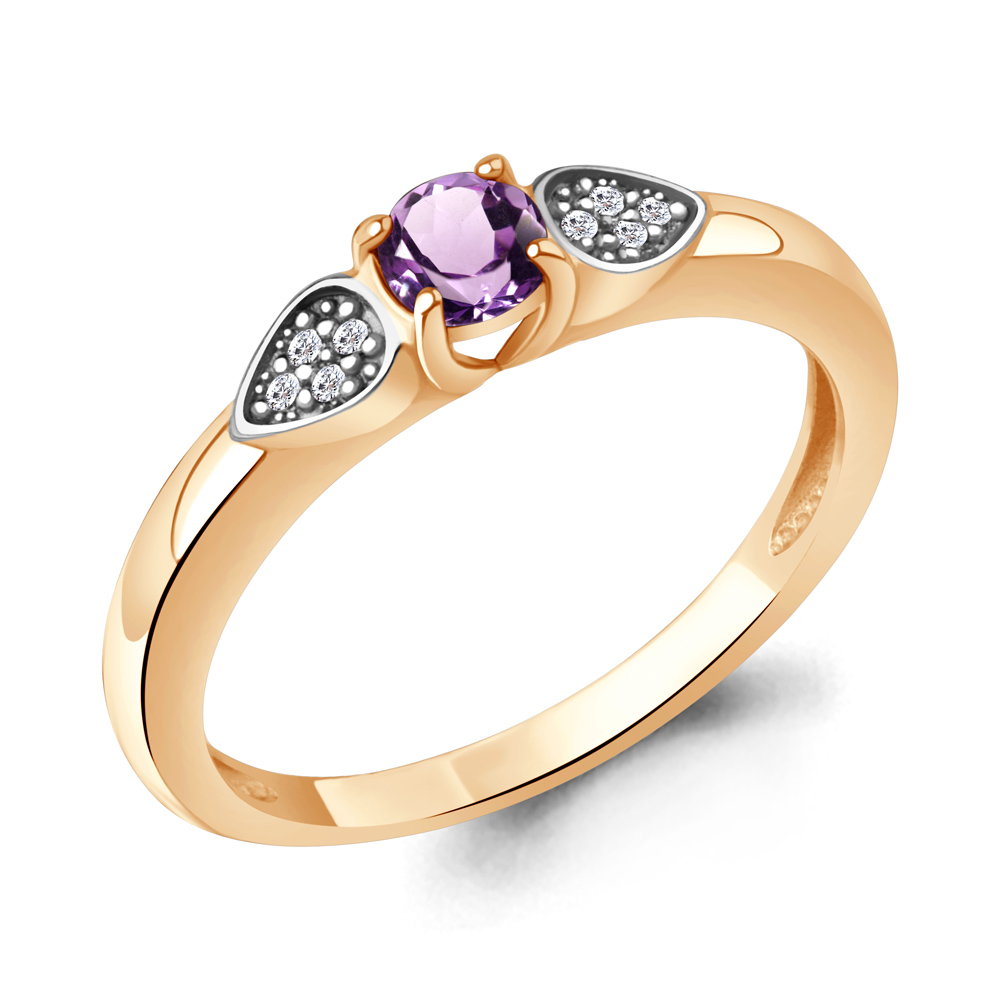 65029804А Кольцо из Золота с аметистом, фианитами