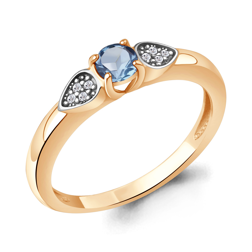 65029805А Кольцо из Золота с топазом свисс блю, фианитами