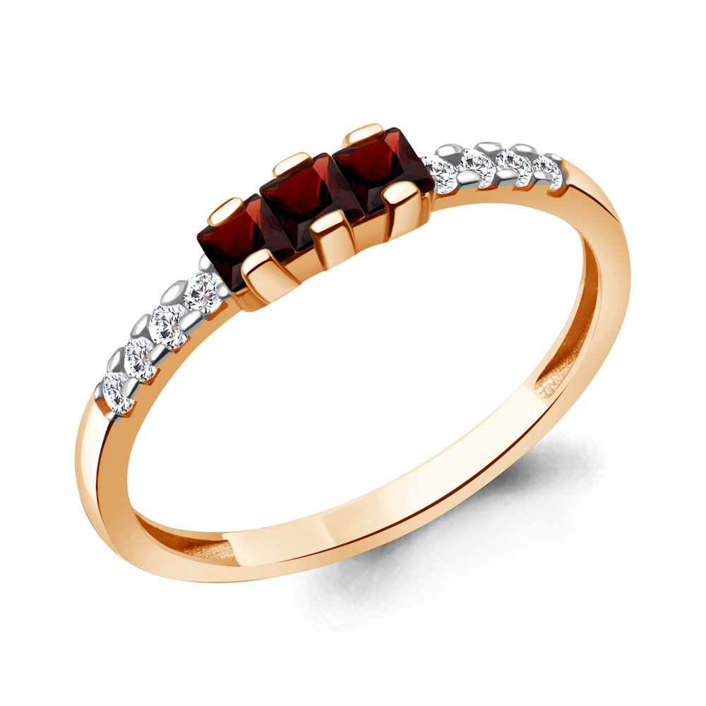 65029903А Кольцо из Золота с гранатами, фианитами