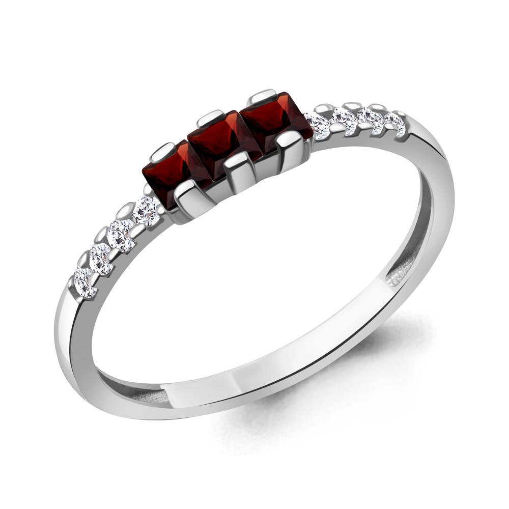 65029903А Кольцо из Серебра с гранатами, фианитами