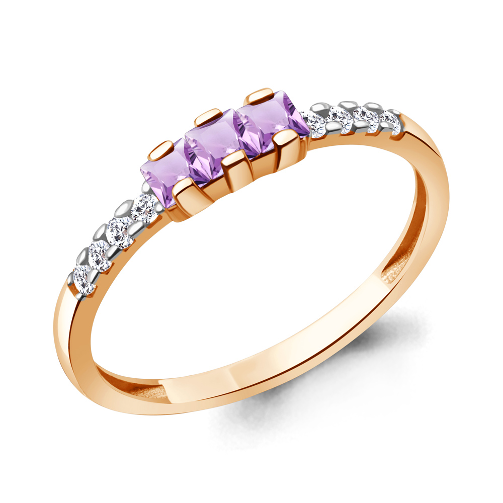 65029904А Кольцо из Золота с аметистами, фианитами