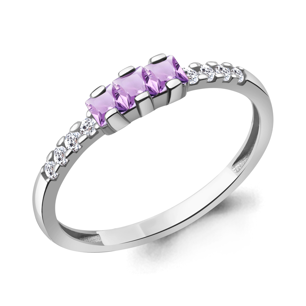 65029904А Кольцо из Серебра с аметистами, фианитами
