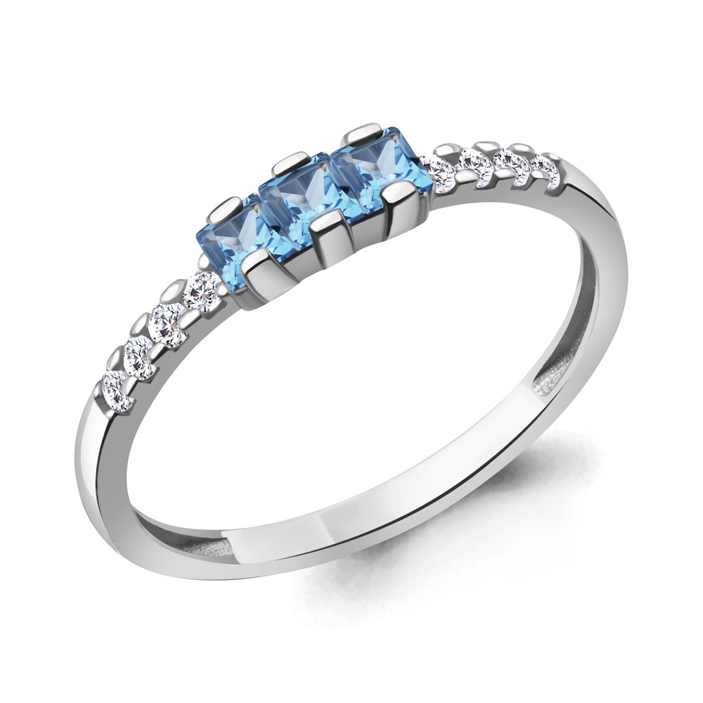 65029905А Кольцо из Серебра с топазами свисс блю, фианитами
