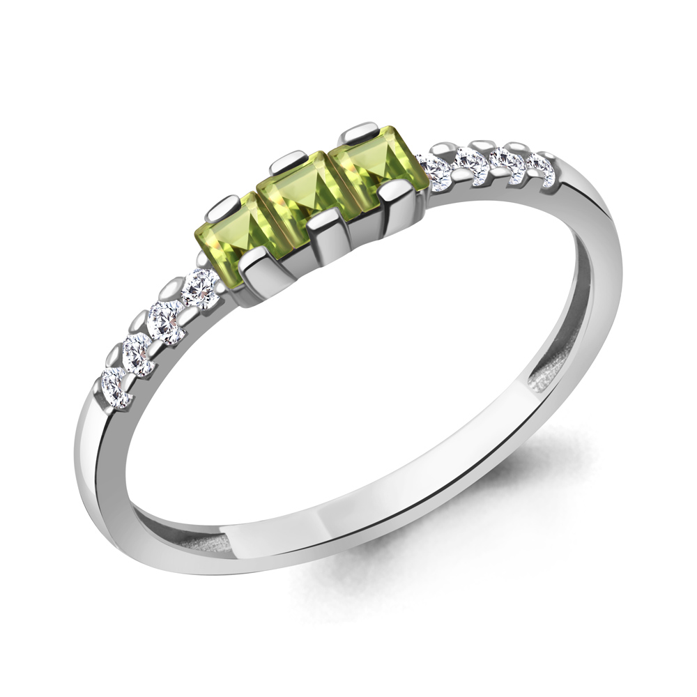 65029907А Кольцо из Серебра с фианитами, хризолитами