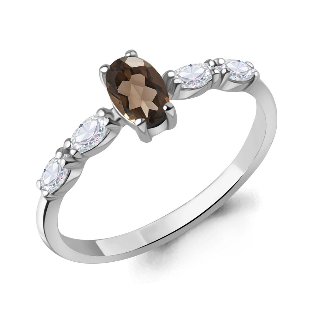65030001 Кольцо из Серебра с кварцем дымчатым, фианитами