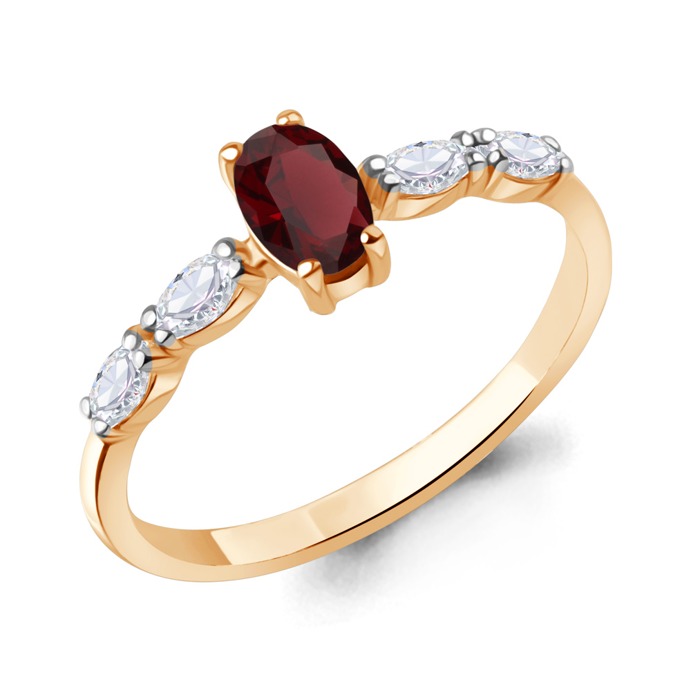 65030003 Кольцо из Золота с гранатом, фианитами