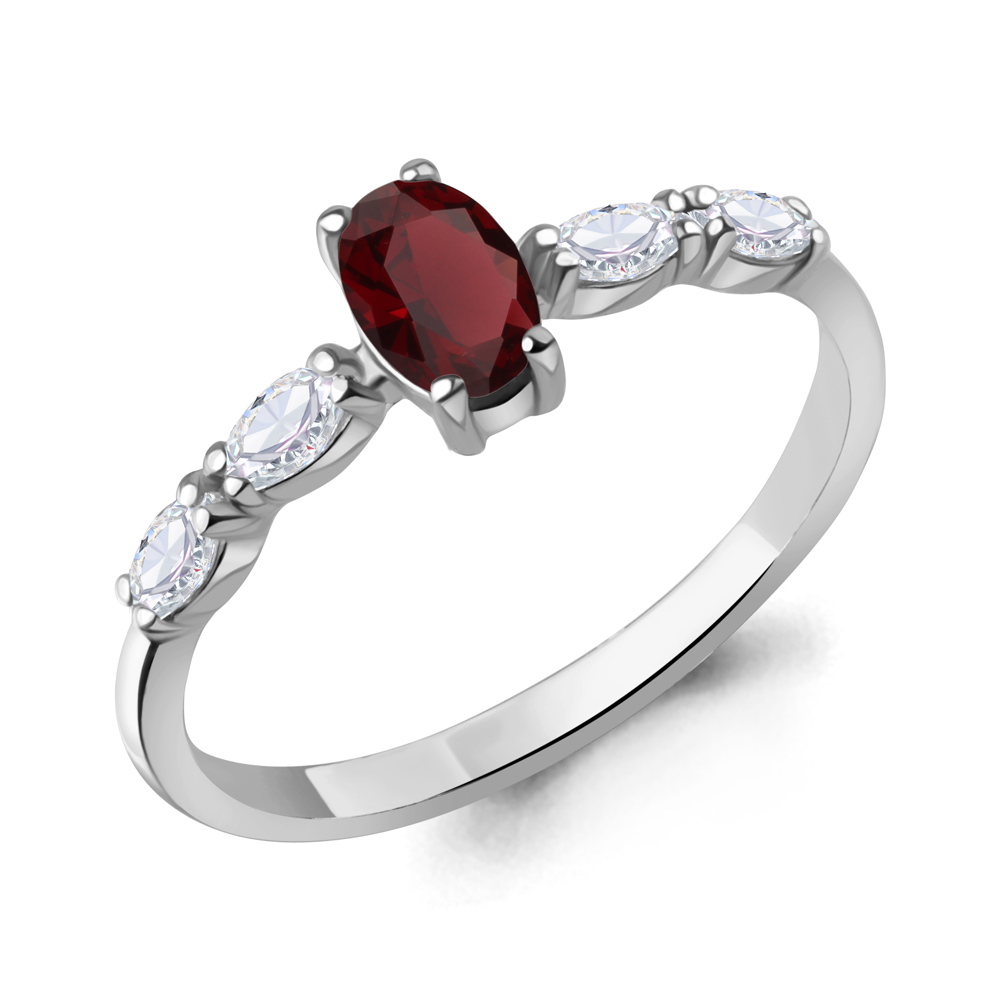 65030003 Кольцо из Серебра с гранатом, фианитами