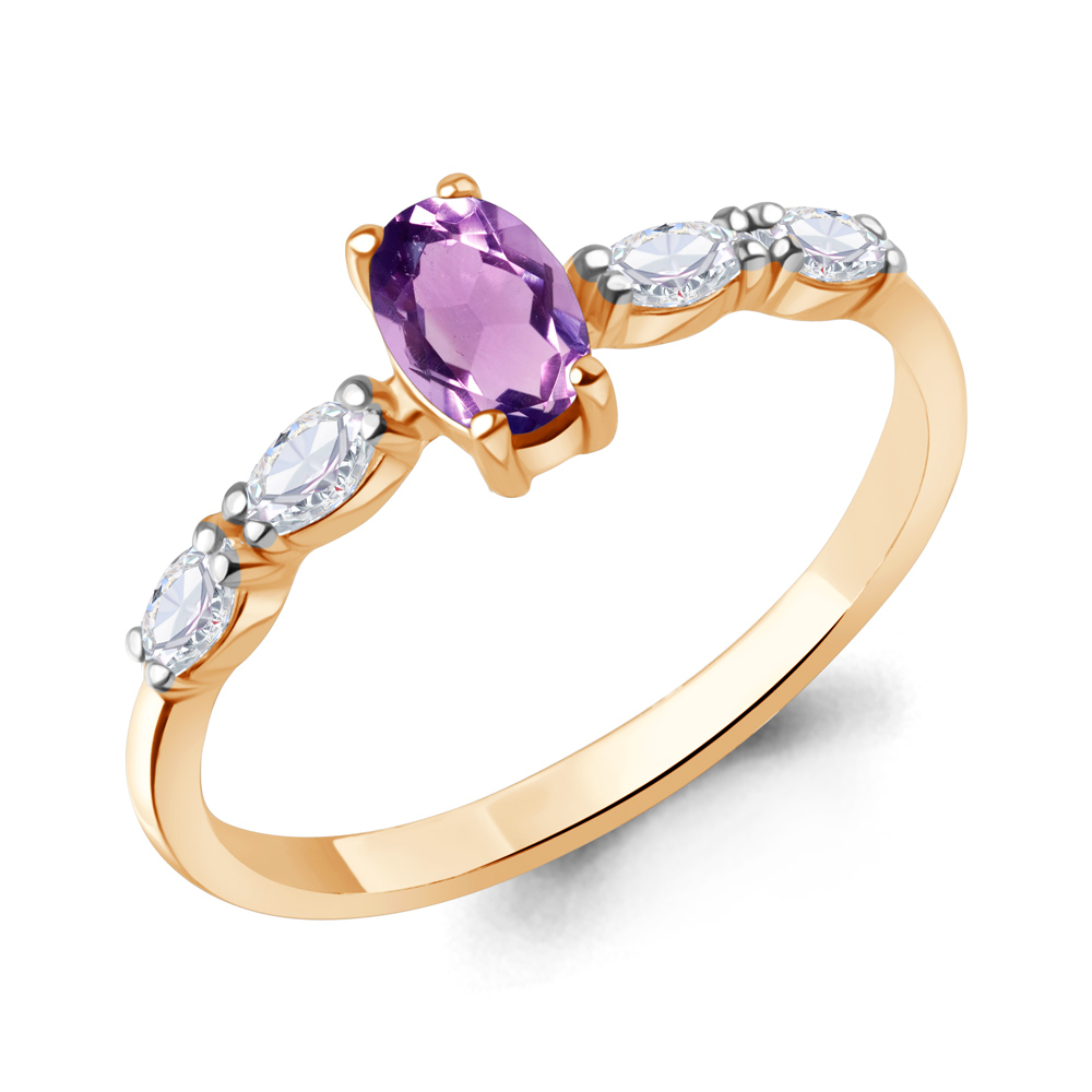 65030004 Кольцо из Золота с аметистом, фианитами