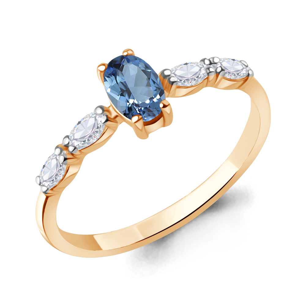 65030005 Кольцо из Золота с топазом свисс блю, фианитами