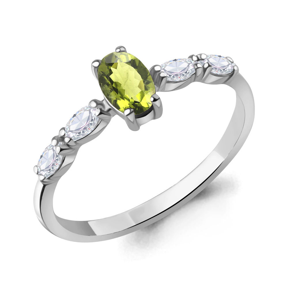 65030007 Кольцо из Серебра с фианитами, хризолитом