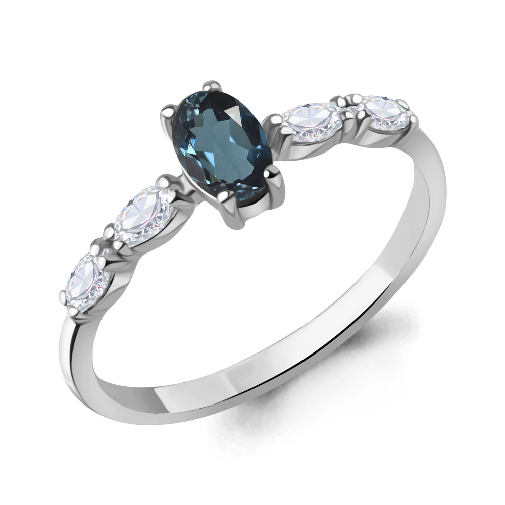 65030008 Кольцо из Серебра с топазом лондон блю, фианитами