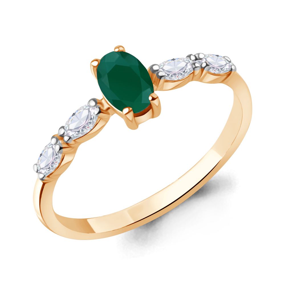 65030009 Кольцо из Золота с агатом, фианитами