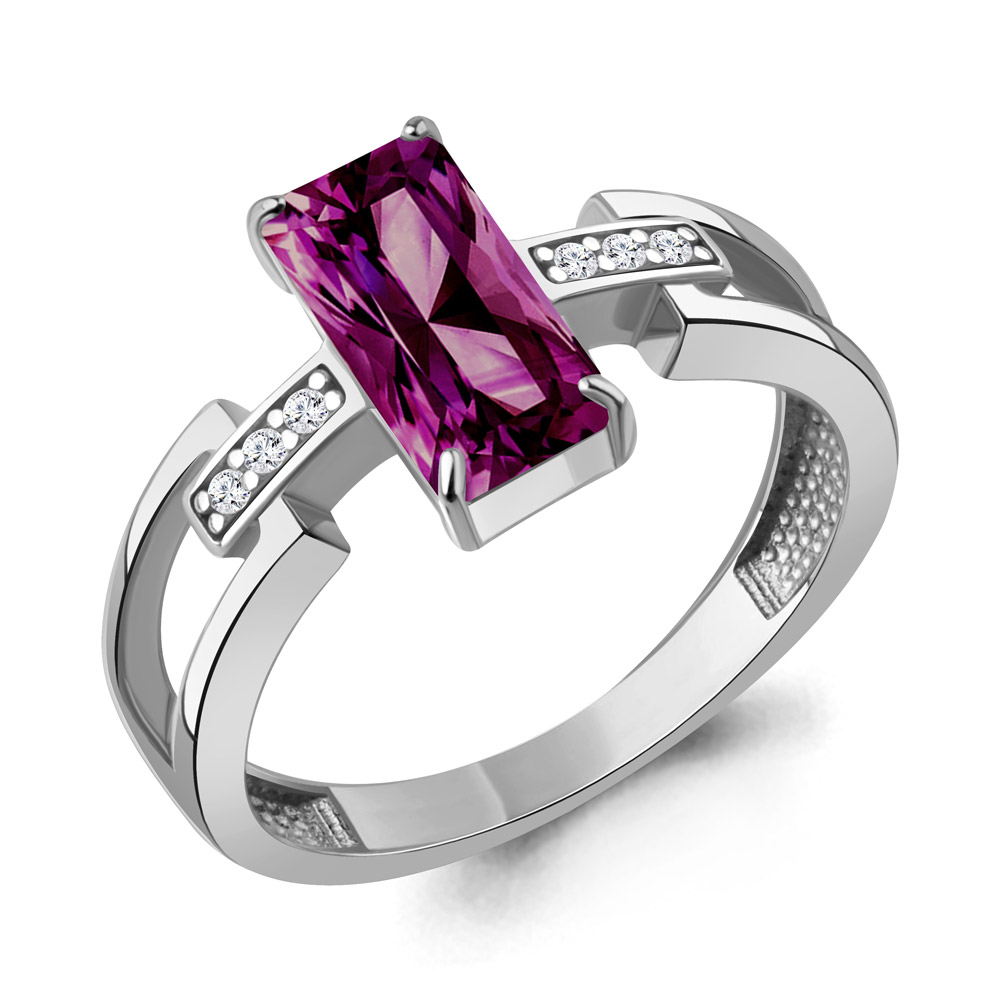 65030484А Кольцо из Серебра с наноаметистом иск., фианитами