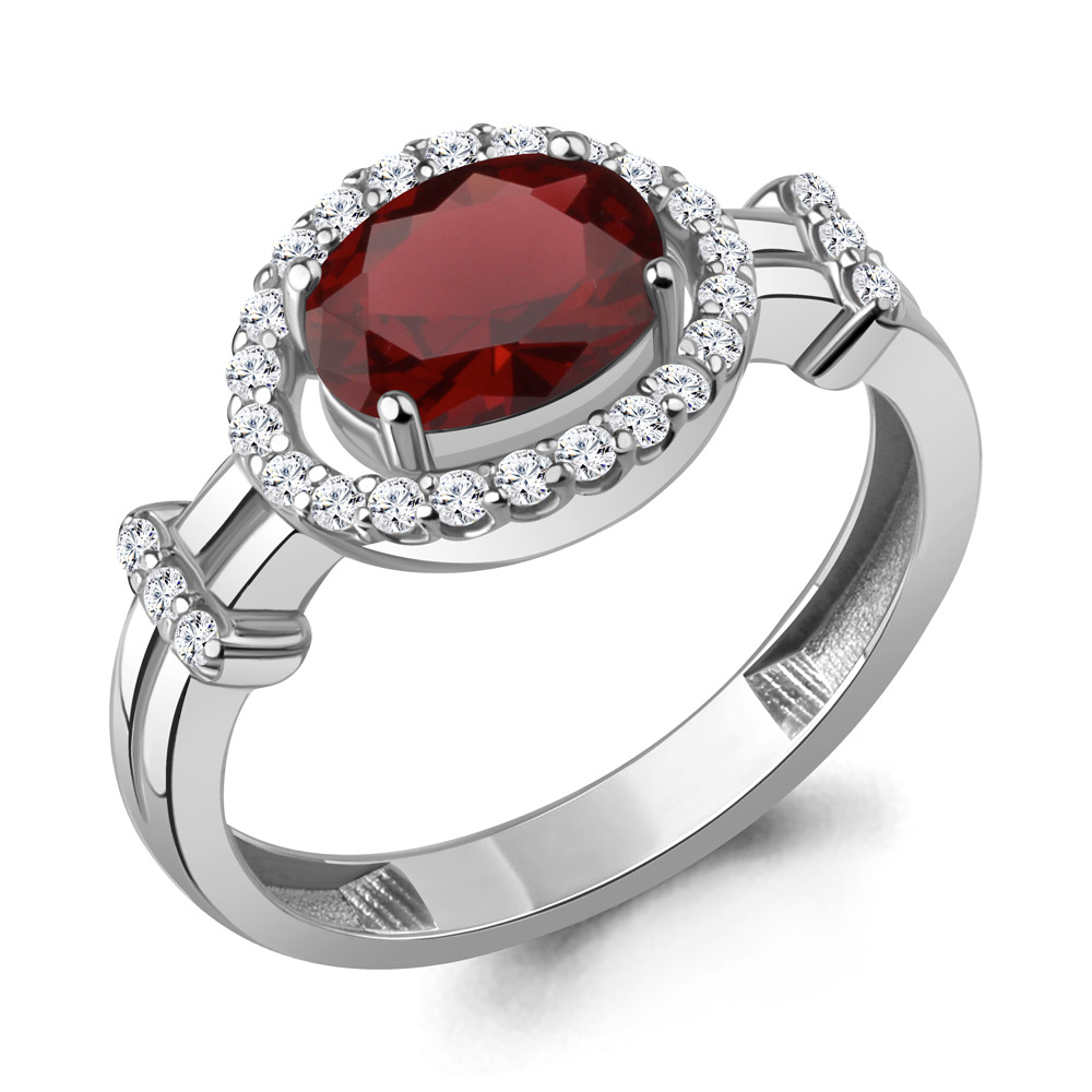65030503А Кольцо из Серебра с гранатом, фианитами