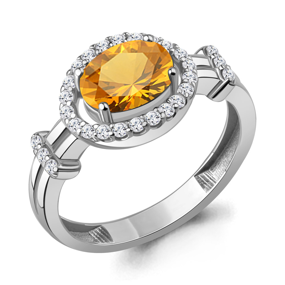 65030506А Кольцо из Серебра с фианитами, цитрином