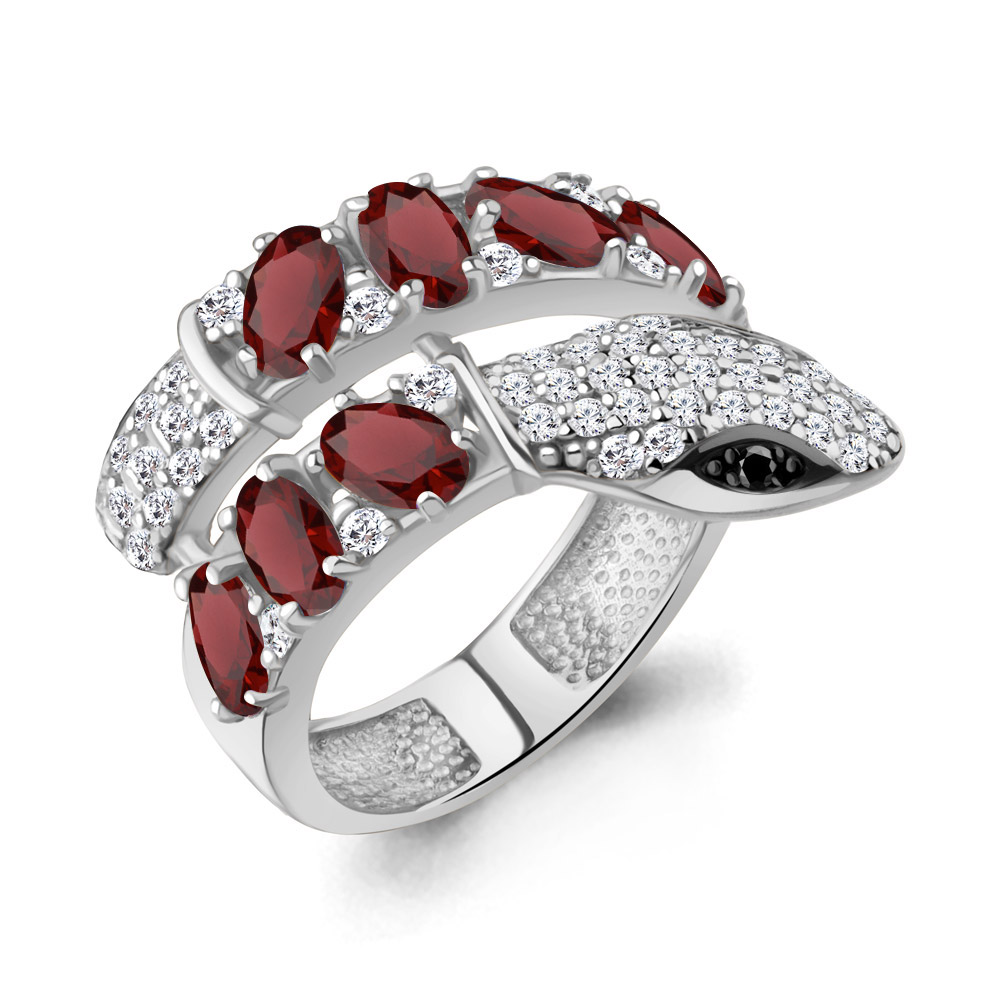65030703АЧ Кольцо из Серебра с гранатами, нанокристаллами, фианитами