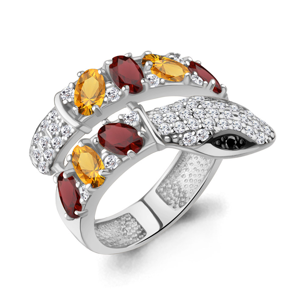 65030734АЧ Кольцо из Серебра с гранатами, нанокристаллами, фианитами, цитринами