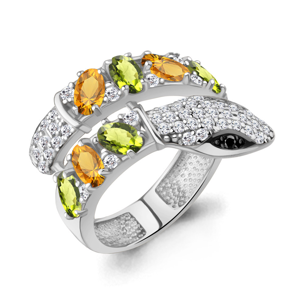 65030738АЧ Кольцо из Серебра с нанокристаллами, фианитами, хризолитами, цитринами