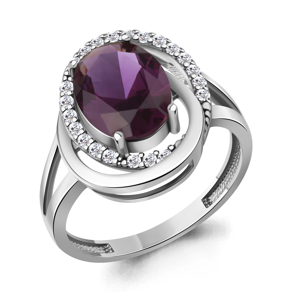 65031084А Кольцо из Серебра с наноаметистом иск., фианитами