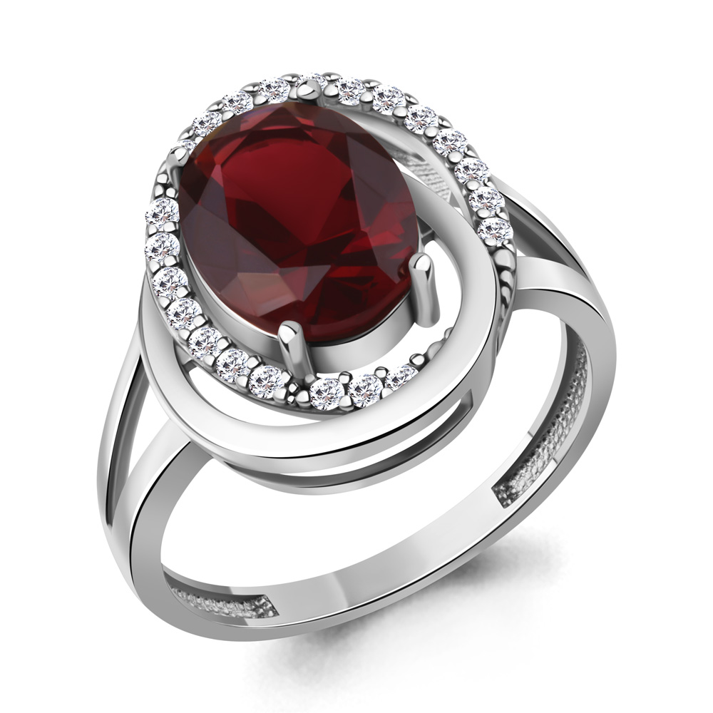 65031085А Кольцо из Серебра с наногранатом, фианитами