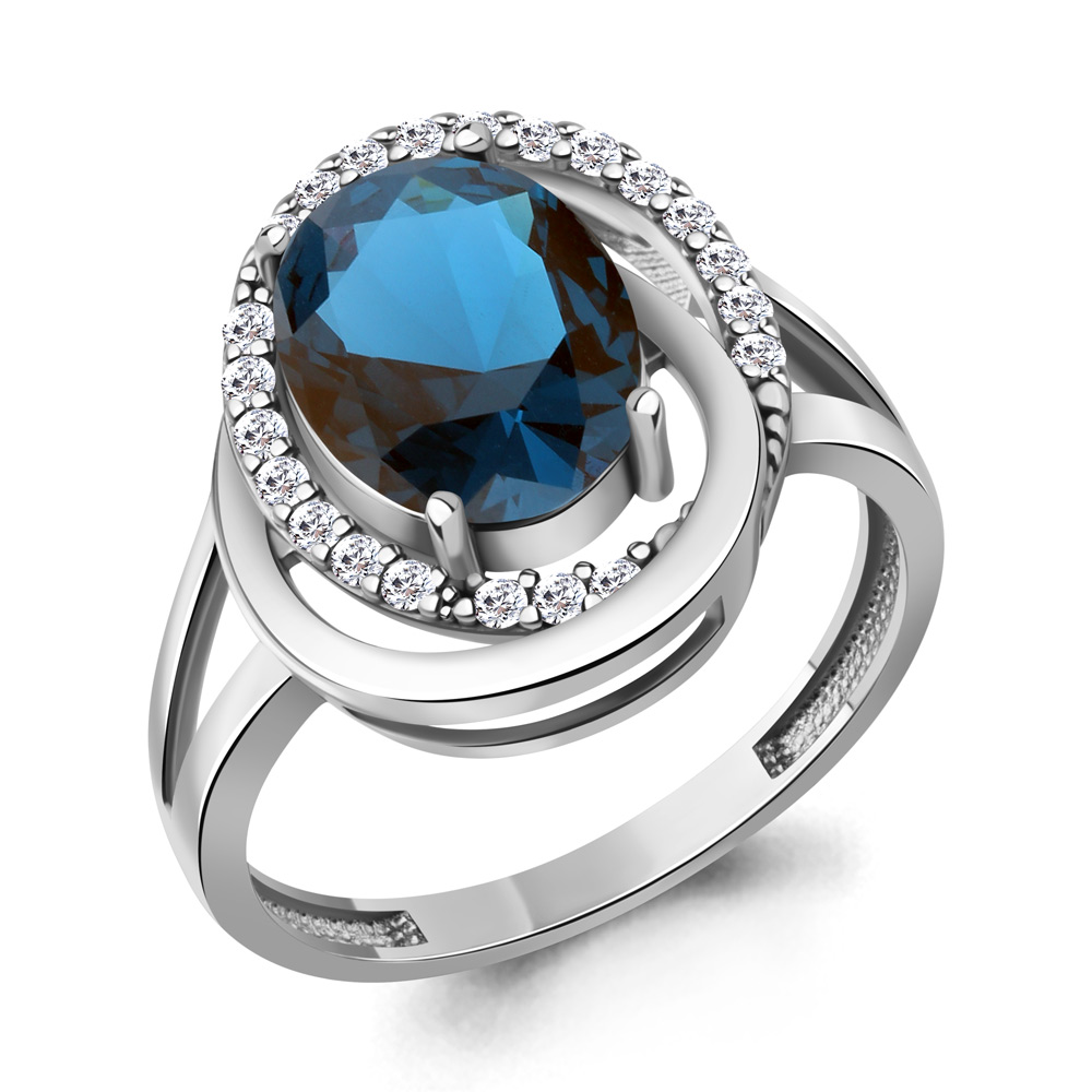 65031093А Кольцо из Серебра с нанотопазом лондон, фианитами