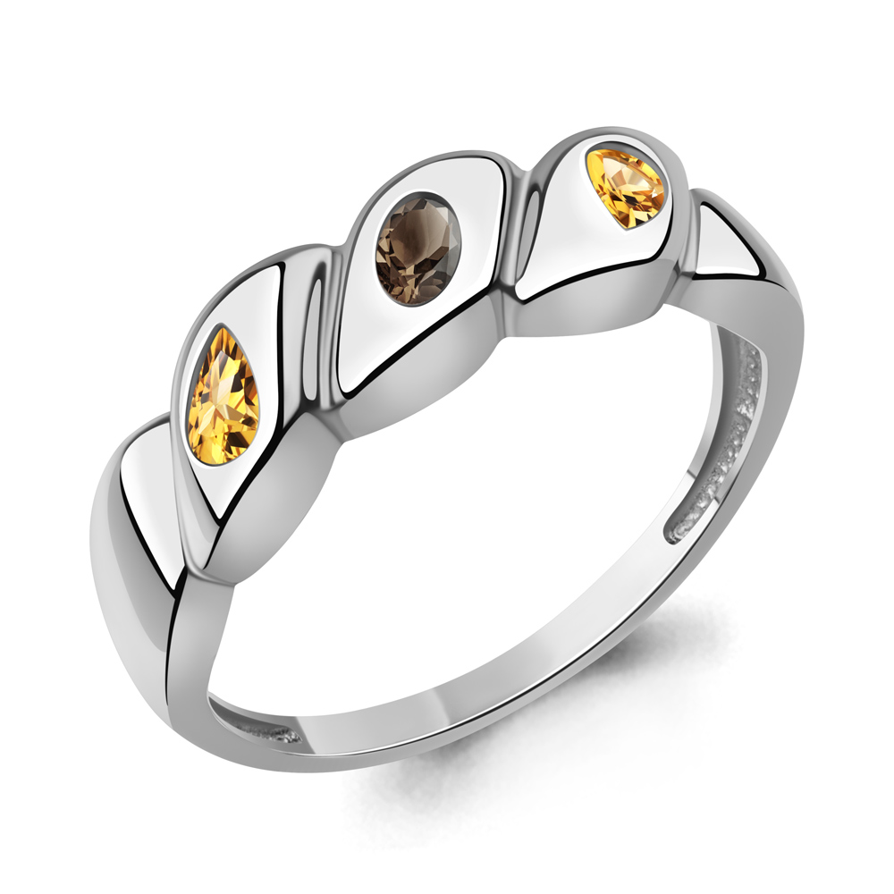 65031735 Кольцо из Серебра с кварцем дымчатым, цитринами