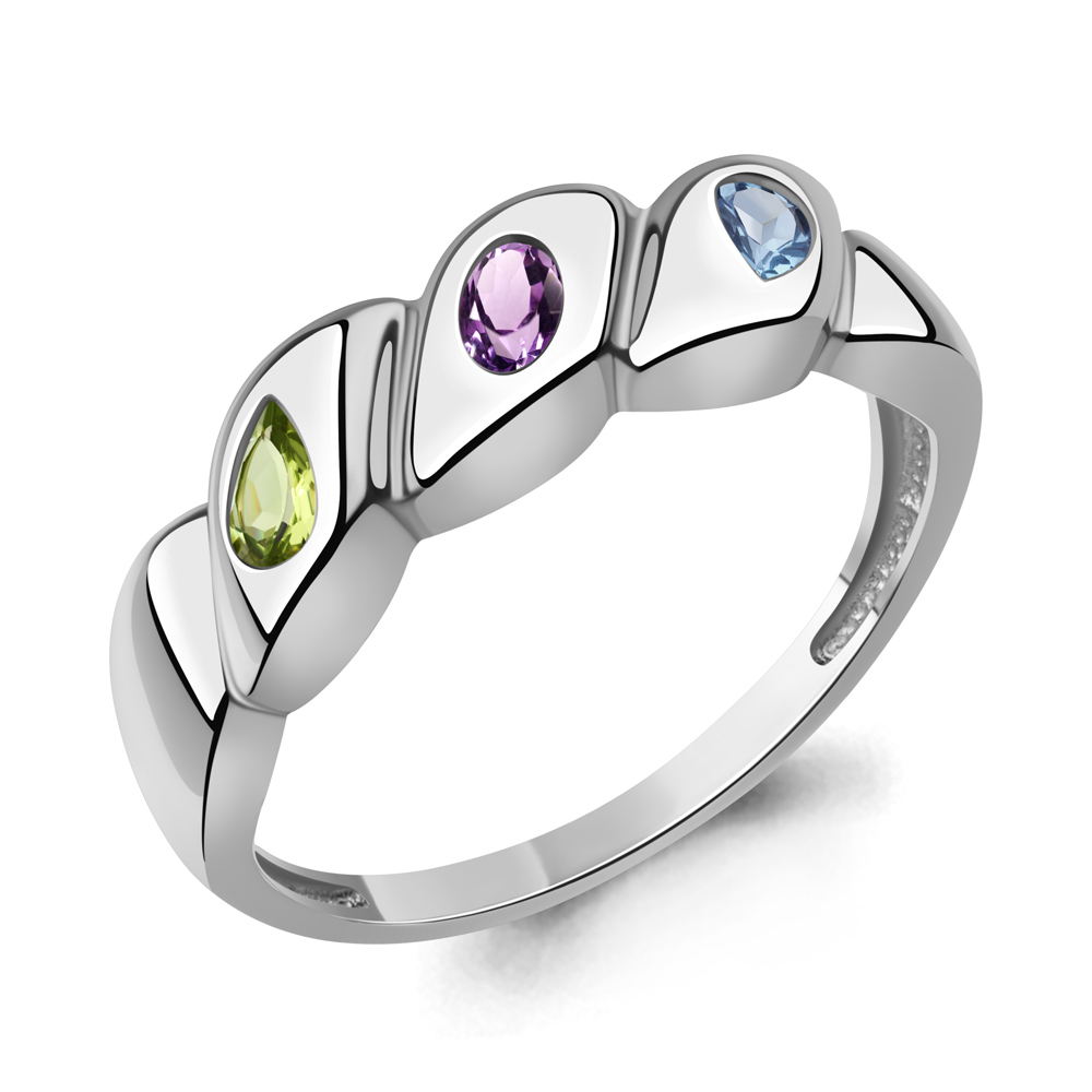 65031740 Кольцо из Серебра с аметистом, топазом свисс блю, хризолитом